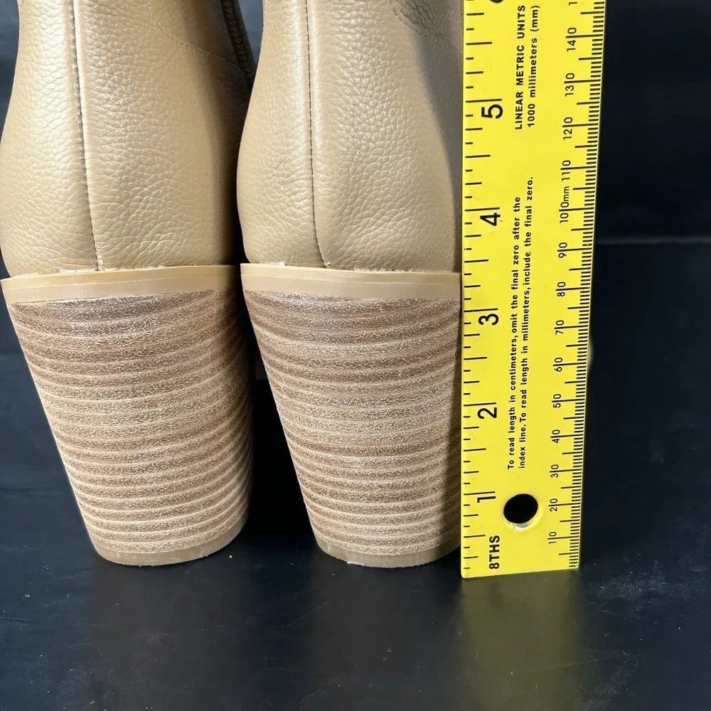 Lisa Vicky Womens Tan Leather Western Ankle Boots Pointed Toe‎ Block Heel Zip